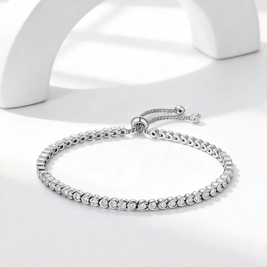 Bracelet Tennis Moissanite en Argent Sterling S925, Jonc Ajustable, Bijoux Fins pour Femme, Cadeaux d'Anniversaire