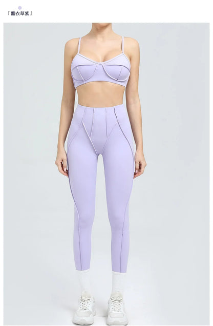 Yoga Sports Fitness Sets High Waist Hip-lifting Trousers Open Back Bra Suit Casual Running Workout Gym Leggings Sexy Sets Women