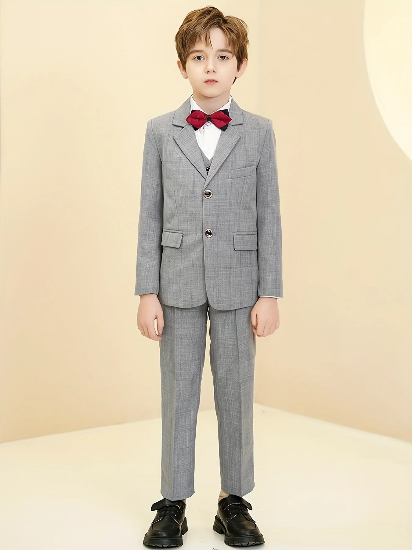 Boys Plaid Suit 3 Piece Jacket Vest Pants Wedding Birthday Party Ceremony Competition Size 4-16Y Teen Suit