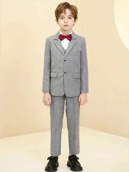 Boys Plaid Suit 3 Piece Jacket Vest Pants Wedding Birthday Party Ceremony Competition Size 4-16Y Teen Suit