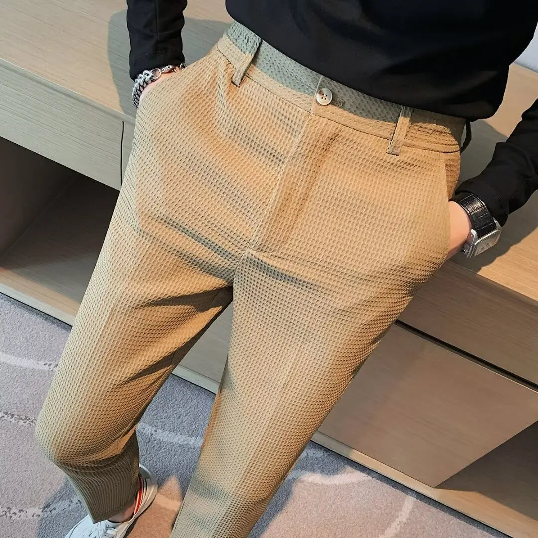2026 High-grade Men's Solid Suit Pants Spring Summer Korean Style Pocket Straight Nine Split Pants Male Business Casual Trousers
