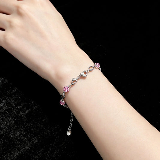 Bracelet en Argent Sterling 925 en Forme de Cœur pour Femmes, style vintage, avec breloques en Moissanite Rose, Bijoux de Fête Originaux