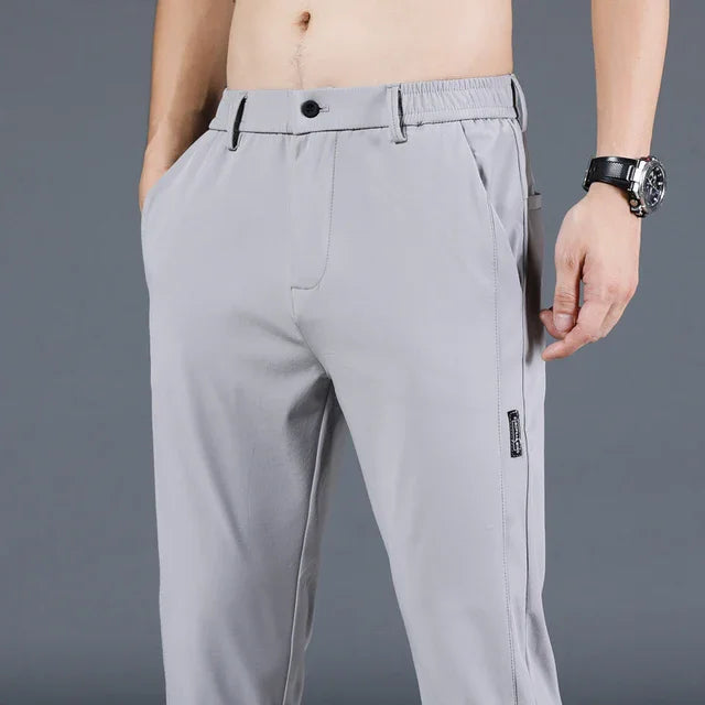 2026 Summer New Thin Ice Silk Stretch Men's Pants Casual Elastic Waist Smooth Trouser Pants Male Brand Clothing 5 Colour