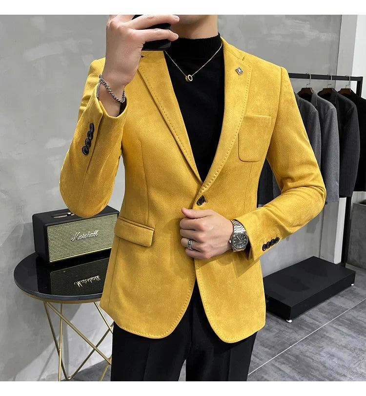 Deerskin Leather Jacket Blazer Men Casual Slim Fit Blazer Hombre Suit Leather Jacket Men Terno Masculino Men Clothing 6 Color