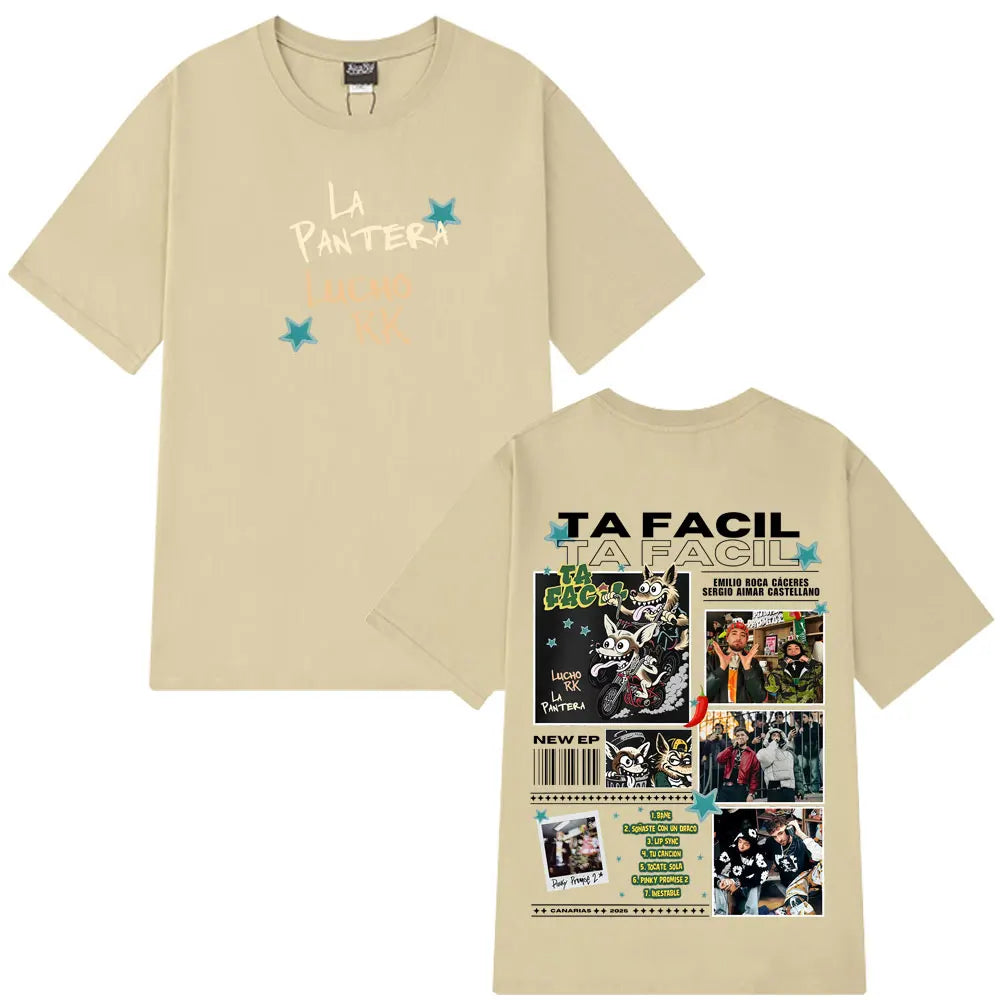 Ta Facil New Album 2025 La Panter Lucho Rk Fashion Print Tees Men Women Harajuku Hip-hop T-shirts Loose Casual Cotton T-shirts