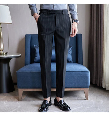 Autumn New Fashion Stripe Men's Suit Pants High Quality Straight Long Classic Business Elegant Slim Fit Casual Trousers 38-29