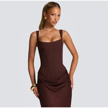 Lady Sexy Strapless Split Solid Pleated Dress Women Chic Backless High Waist Off-shoulder Dresses 2026 New Evening Party Gowns
