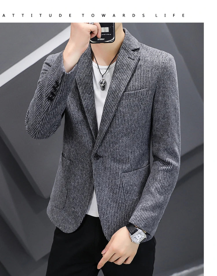 Blazer New Men's Fashion Business Vertical Strip Gentleman Slim Wool Shopping Outdoor Performance Wedding Banquet Casual Blazer