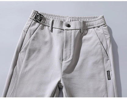 Korean Men's Warm Golf Pants Slim Straight Winter Thick Fleece Casual Pants Business Fashion Stretch Thermal Trousers Male