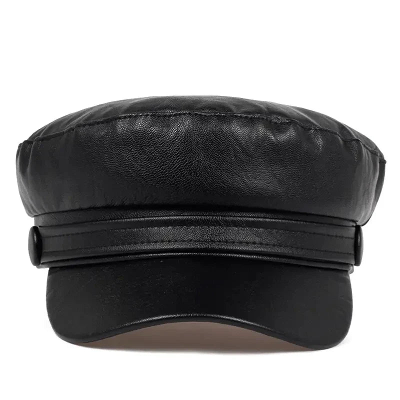 Pu Leathe Solid Color Army Cap Spring and Autumn Outdoor Casual Adult Sun Hats Hip Hop Hat Sunscreen Hat Sports Cap