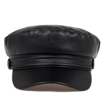 Pu Leathe Solid Color Army Cap Spring and Autumn Outdoor Casual Adult Sun Hats Hip Hop Hat Sunscreen Hat Sports Cap