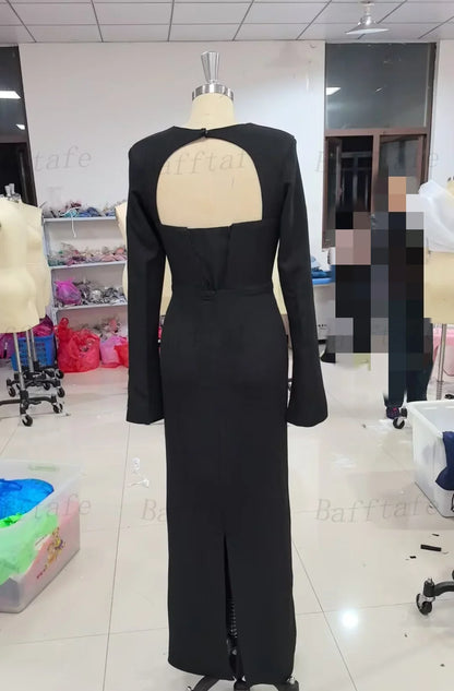 Customized Mermaid Black Prom Dresses France Long Sleeves Formal Evening Dresses Women Wedding Party Gowns Vestidos De Noche