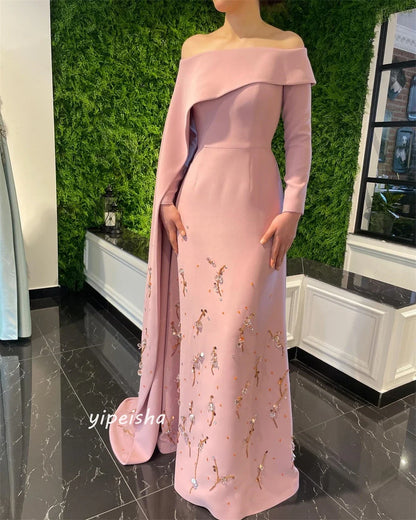 Customized Jiayigong s Draped Beading Evening Sheath Off-the-shoulder Bespoke Occasion Gown Long Dresses