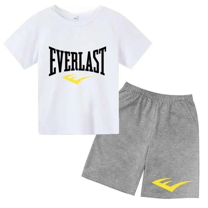 Kids Summer Leisure Simple Letter Print 2pcs O-neck Tees+Shorts Pants Sportsuits 2-13 Years Boys Girls Streetwear Children Sets