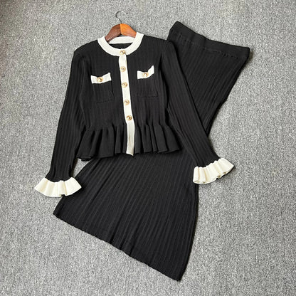 Brand Fashion One-piece Knitted Maxi Dress Women Elegant V-neck Ruffled Slim Waist Bodycon Sweater Dress Party Vestido
