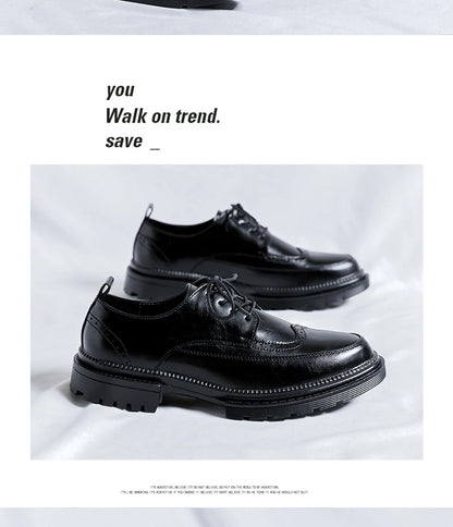Men Korea Leather Platform Oxfords Slip on Thick Tottom for Male Derby Shoes Casual Loafers Mens Square Toe Formal Dress Shoes