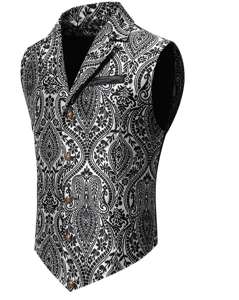 Men's Suit Vest, Jacquard Smart Casual Flip-Front Lapel Vest, Cross-Border Single-breasted Slim Fit Holiday Dress Waistcoat
