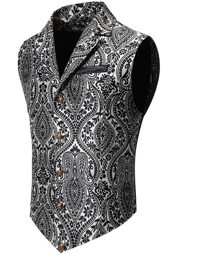 Men's Suit Vest, Jacquard Smart Casual Flip-Front Lapel Vest, Cross-Border Single-breasted Slim Fit Holiday Dress Waistcoat