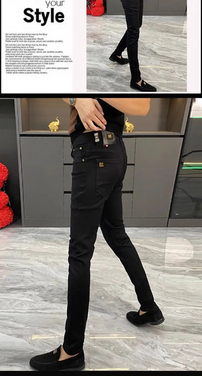 White Jeans Men's European Goods 2025 Summer New Fashion Motorcycle Boots Simple Slim Fit Elastic Versatile Small Feet Trousers