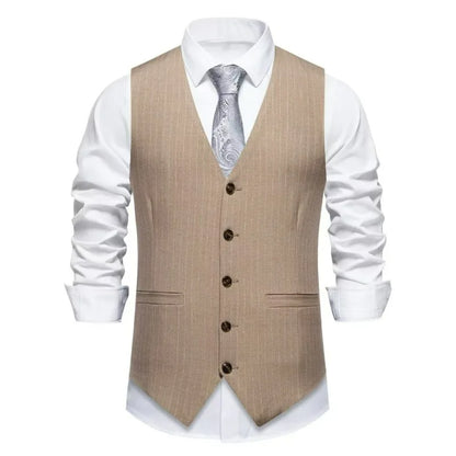 Men Suit Vest British Style Striped Business Casual Man Waistcoat Slim V-neck Single-breasted Versatile Male Vest