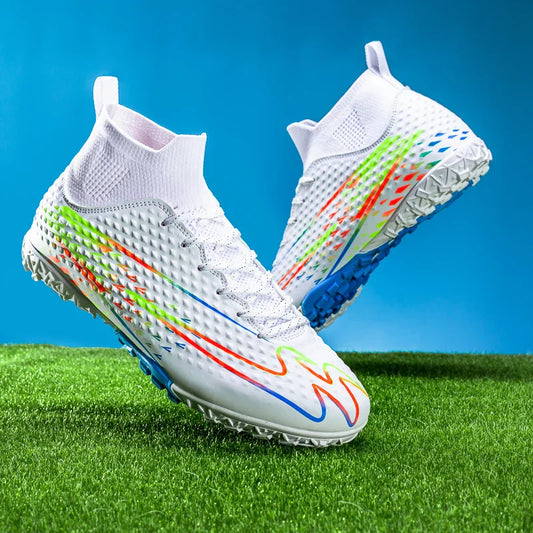 Double Star High-Top Soccer Shoes, Men's TF Turf Studs, Professional Training & Match for Boys, Teens, Kids and Adults