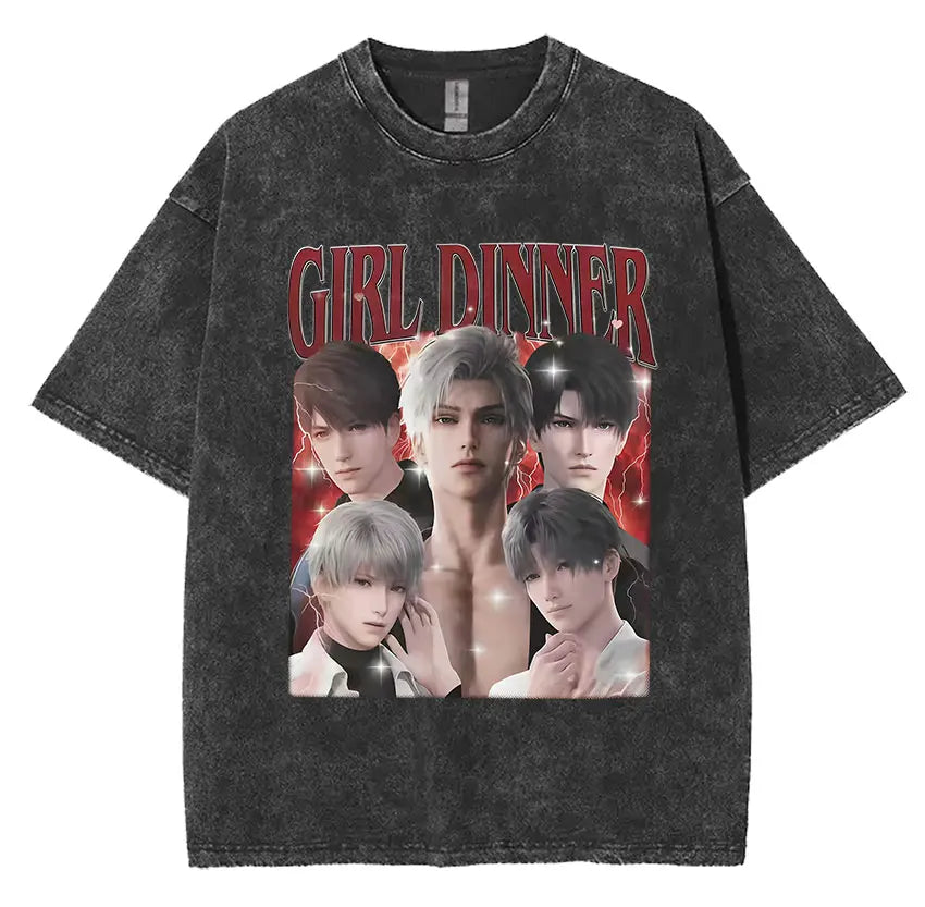 Sylus Love and Deepspace Vintage Washed T Shirts Girl Dinner Summer Harajuku Graphic T-Shirt Men's Women Oversized Cotton Tshirt