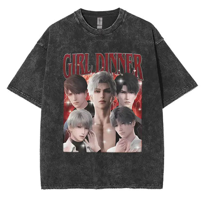 Sylus Love and Deepspace Vintage Washed T Shirts Girl Dinner Summer Harajuku Graphic T-Shirt Men's Women Oversized Cotton Tshirt