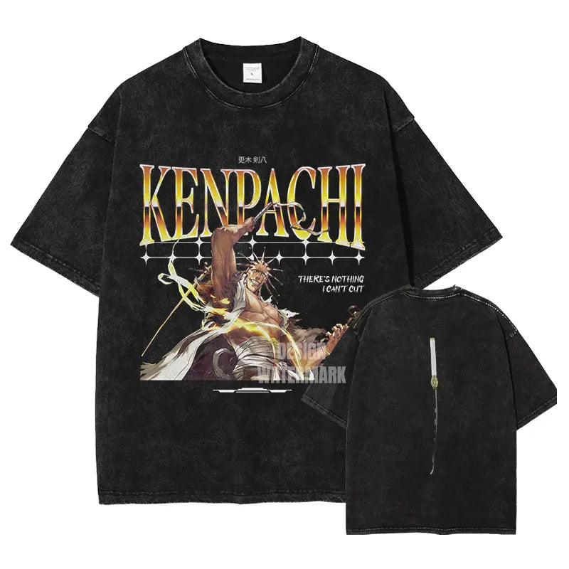Anime B-Bleach T-Shirt Oversized Vintage Washed Zaraki Kenpachi T-Shirts Retro Harajuku Ichigo Rukia Tops Tees Man 100% Cotton