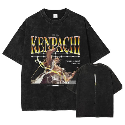 Anime B-Bleach T-Shirt Oversized Vintage Washed Zaraki Kenpachi T-Shirts Retro Harajuku Ichigo Rukia Tops Tees Man 100% Cotton