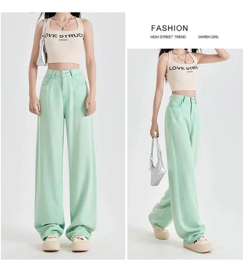 Woman Jeans 100% Lyocell Breathable Denim Wide Leg Towel Sweep drape loose 2025 Summer ice silk Baggy Famale Denim Pants 5 Color