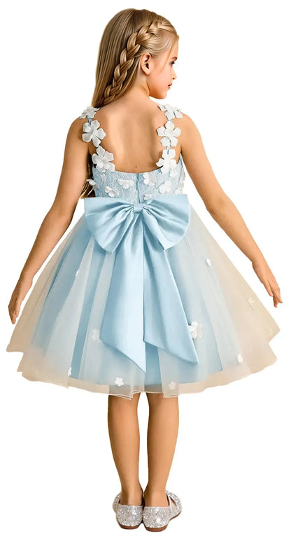Snvdzo Princess Girls Lace Flower Girl Dress 3D Floral Sleeveless Tulle Princess Wedding Pageant Party Dresses 2026 with Big Bow