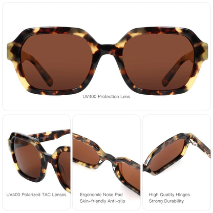 Retro Polarized Hexagon Sunglasses for Women Classic Vintage Square Sun Glasses Acetate Shades UV400 Protection