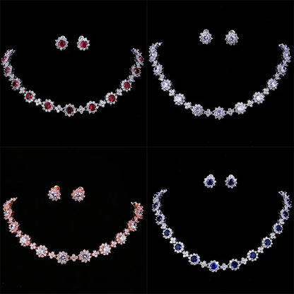 Classic Hot Sale 5 Colors Options High Quality Round Zirconia Jewelry Sets for Elegant Women Wedding Dress Accessories