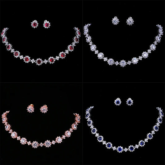 Classic Hot Sale 5 Colors Options High Quality Round Zirconia Jewelry Sets for Elegant Women Wedding Dress Accessories