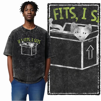 Cat Printed Cotton Acid Washed Exclusive Graphic Unisex T Shirt Cool Streetwear Men Tshirts Big Size Tee for Men