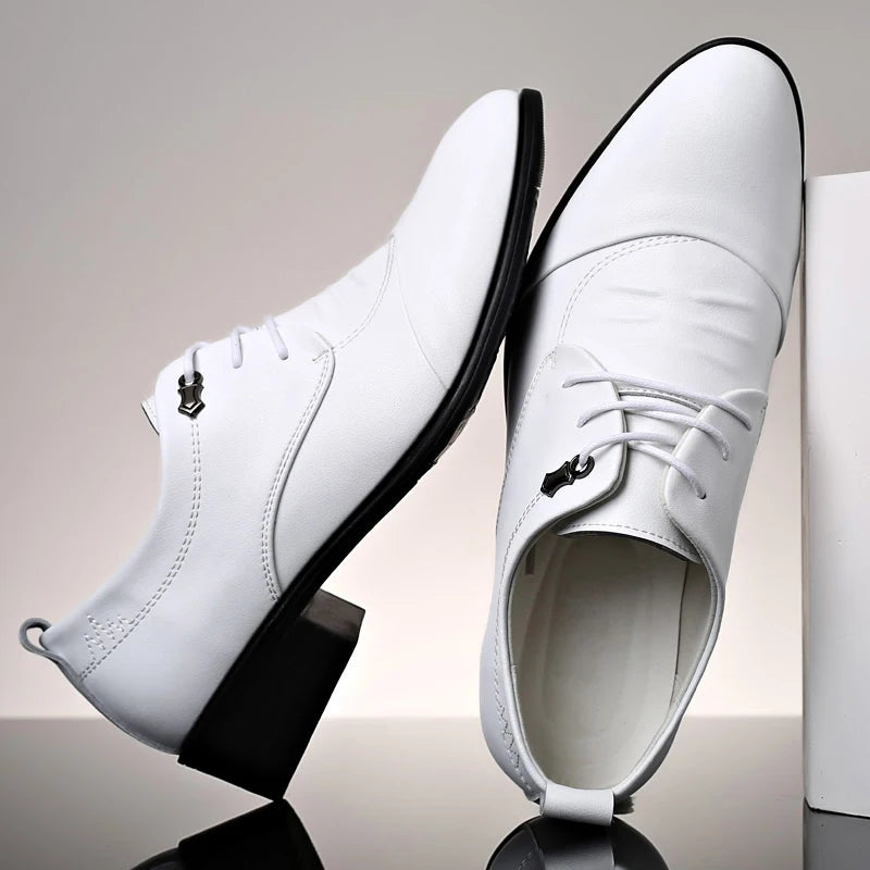 Business Men Oxford Leather Shoes Elevator Man Height Increase Insole 6CM White Black Thick Soled Formal Casual Shoes