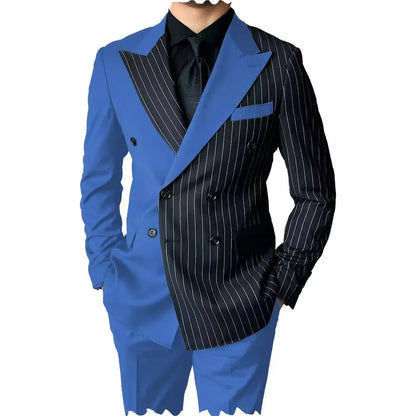 New Style Slim Fit Men Suits 2 Piece Groom Tuxedos Peak Lapel Double Breasted Blazer Pants Sets Prom Business Costume Homme