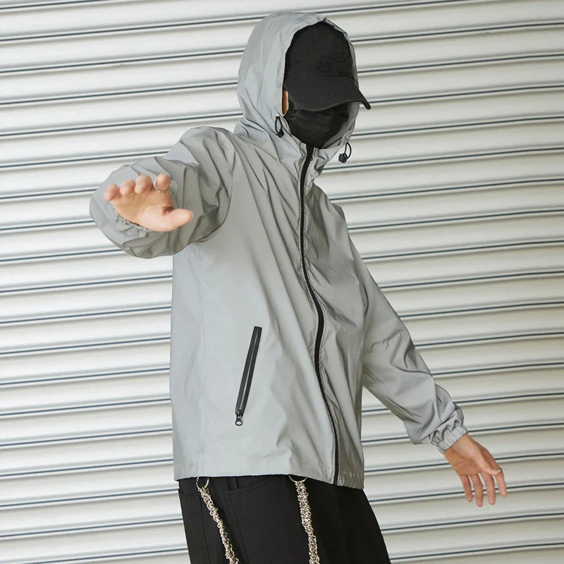 Night Reflective Clothes Spring New Men's Hooded Jacket Outdoor Run Casual Windproof Coat Couples Hip-hop Streetwear S-5XL