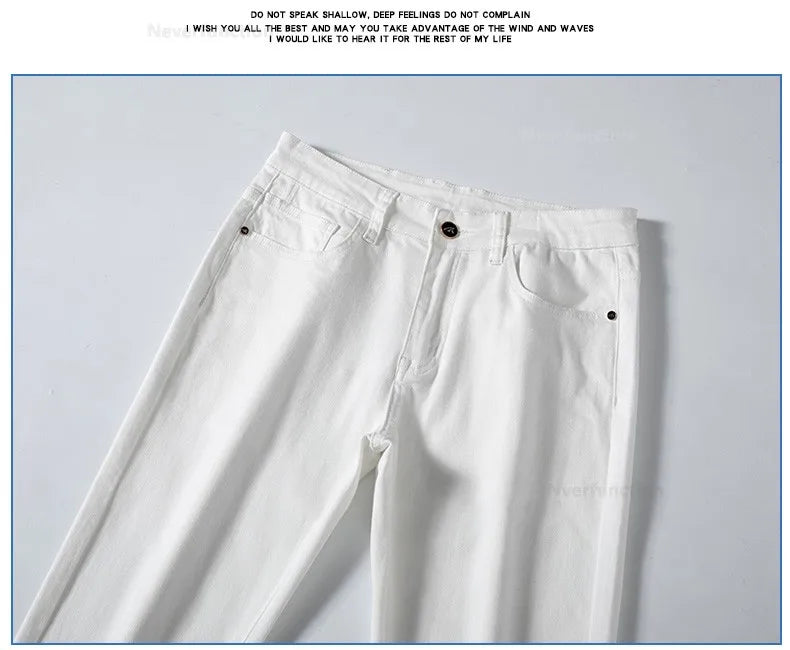 Luxury Men's White Slim Jeans Spring Summer New 98% Cotton Stretch Fashion Casual Male Clothes Straight Denim Trousers