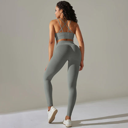 2 Pcs Women Yoga Set Sexy Seamless Sports Set Gym Fitness Bra Set Hip Push Up Leggings Set Workout Clothing Women Sportswear