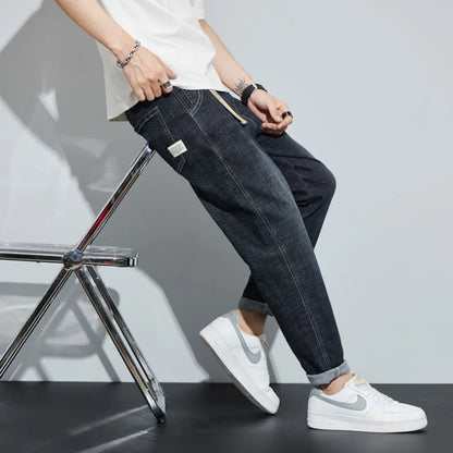 Winter Dark Blue Fleece Jeans for Men Black Loose Straight Casual Trendy Comfortable Versatile Youth Thickened Harem Pants Blue