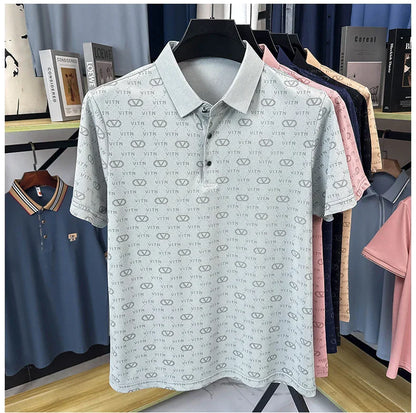 Luxury fashion brand trend printed short sleeve polo shirt men's summer new personality comfort breathable casual lapel T-shirt