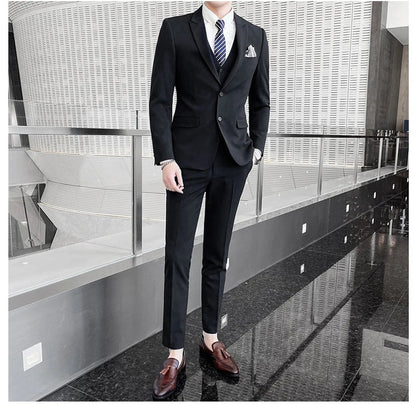 2025 Slim Fit Three-Piece Business Suit Set High-End Korean Style Wedding Groom Party Dress Suit Vest Trousers M-4XL