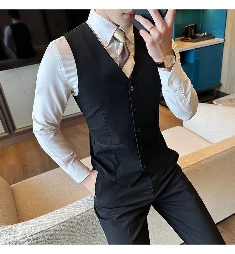 ( Vest + Pants) Men Luxury High Quality Business Suit Vest 2 pieces Formal Groom Wedding Dress Vest Set Fashion Club Clothing
