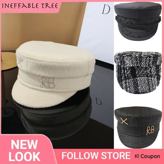 Brand Designer New Winter Embroidery Letter Baker Boy Straw Caps Purple Newsboy Caps Thick Warm Flat Cap Chapeau Homme