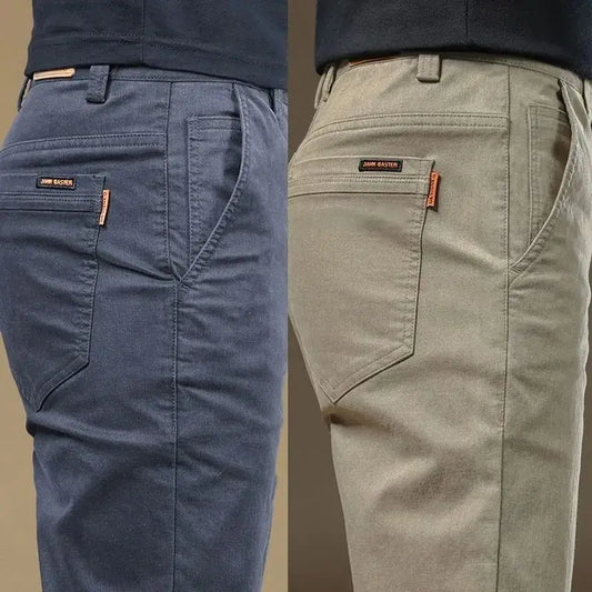 2026 Summer Thin Cotton Men's Casual Pants Trendy Versatile Elastic Light Business Trousers Work Formal Slim Straight Pants