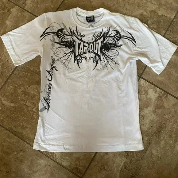 Streetwear Tapout T Shirt Y2K Mens Hip Hop Letter Graphic Print Oversized TShirt Harajuku Round Neck Cotton Short Sleeve Tops