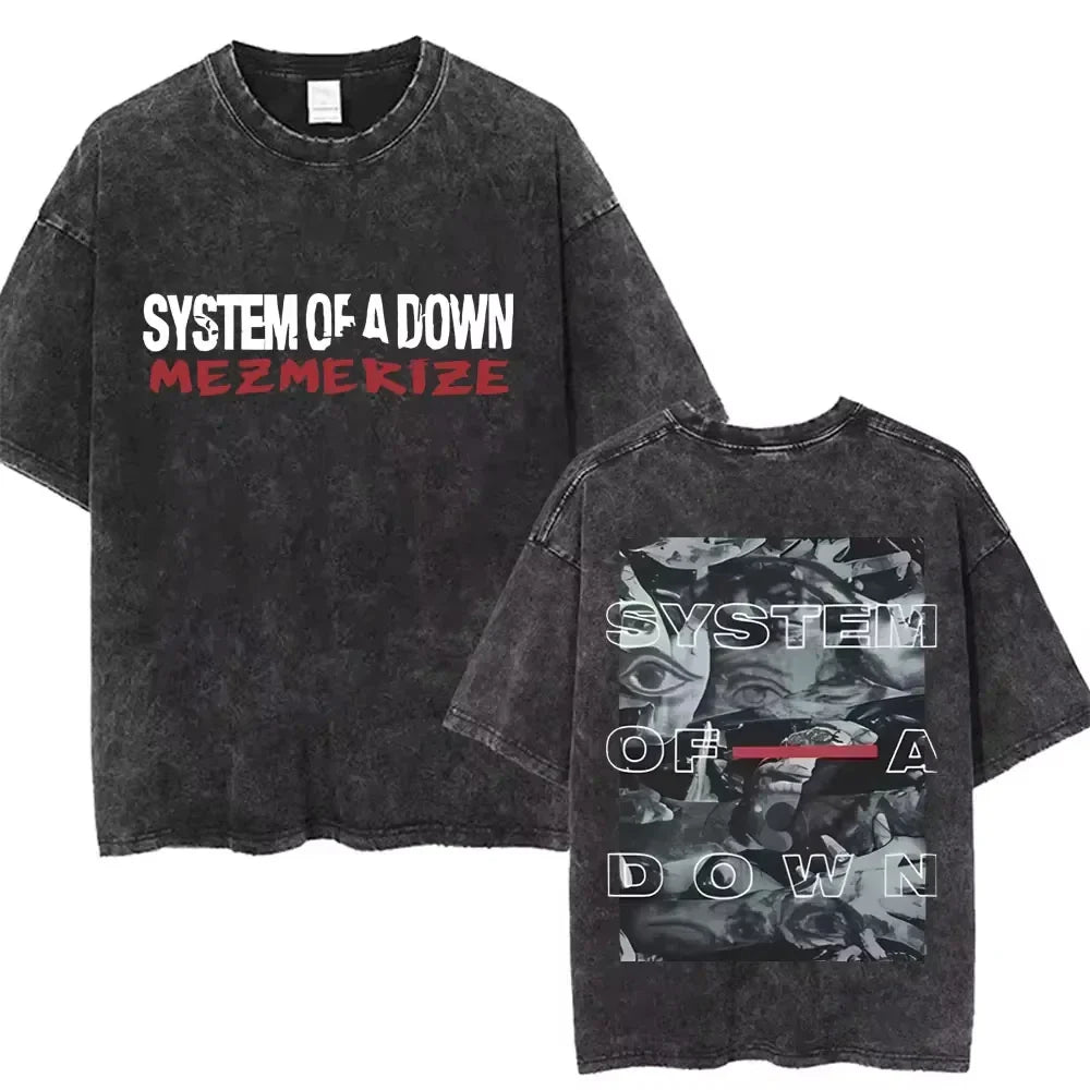 System of A Down Toxicity Album Graphic Washed T-shirts Men Women Rock Oversized T Shirt Male Vintage Alternative Metal T-shirts