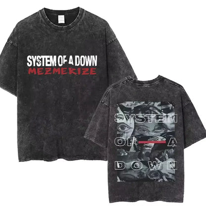 System of A Down Toxicity Album Graphic Washed T-shirts Men Women Rock Oversized T Shirt Male Vintage Alternative Metal T-shirts