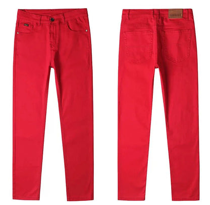 Men Classic Version Slim Stretch Trousers Clothing Red Straight Jeans Fashion High Quality Casual  Denim Pants Male 36 40
